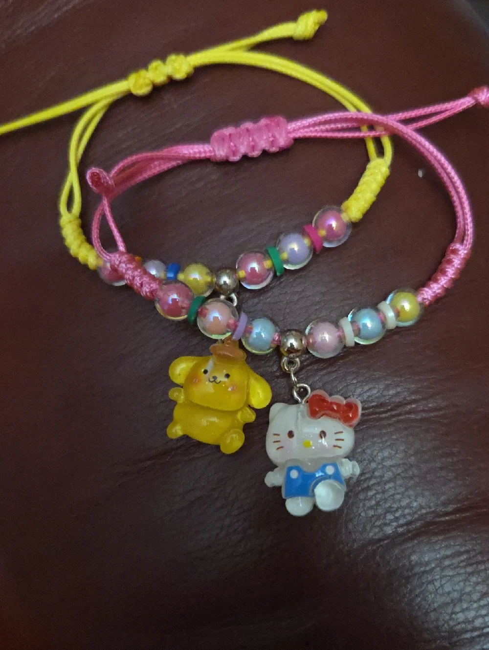 Hello Kitty Pink & Yellow Beaded Charm Bracelet Set